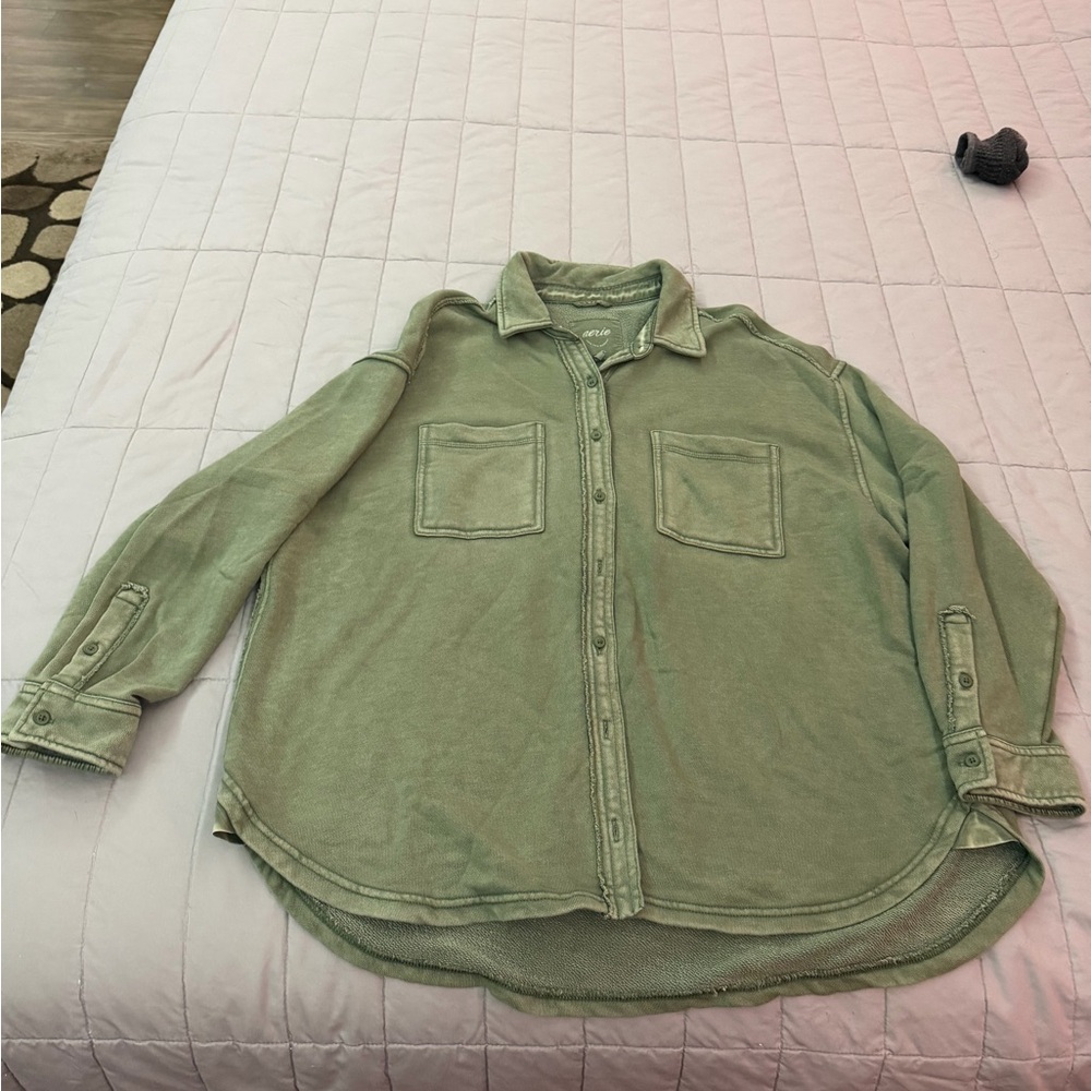 Aerie Washed Sage Green Button-Down Shirt